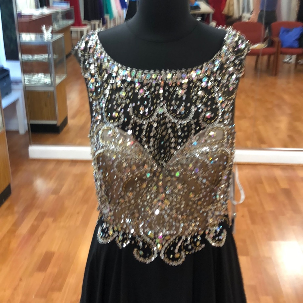 Black-nude formal dress with sequins, rhinestones - Picture 2 of 8